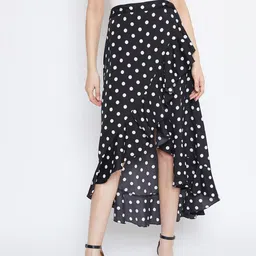 Berrylush Black & White Polka Print Wrap Midi Skirt-image-22