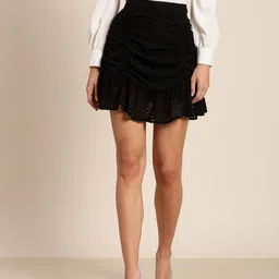 Marie Claire Women Black Ruched Flounce Hem A-Line Skirt-image-12