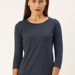 Campus Sutra Women Navy Blue Solid Pure Cotton Top-picture-22