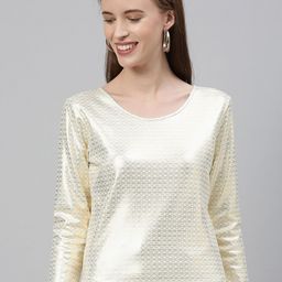 Global Desi Women Off-White & Golden Ethnic Printed Top-picture-18