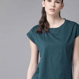 Roadster Women Teal Blue Pure Cotton Solid Layered Top-image-60