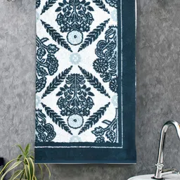 Home Fresh Blue & White Printed Cotton 450 GSM Bath Towel-image-97