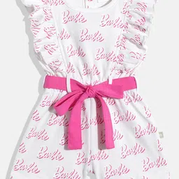 Moms Love Infant Girls Barbie Printed Pure Cotton Ruffled Basic Jumpsuit-43