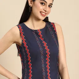 Anouk Women Pure Cotton Chevron Printed Indigo Kurta-image-42