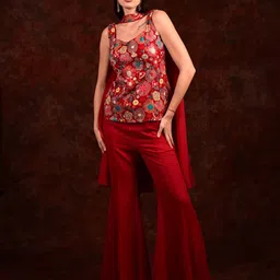 Laalzari Embroidered Top & Palazzos With Band Dupatta-image-13