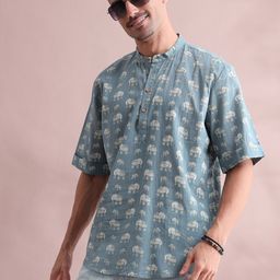 FILORI Animal Printed Band Collar Cotton Short Kurta-picture-46