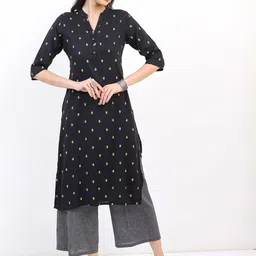 Vishudh Women Black & Gold-Toned Floral Printed Kurta-image-94