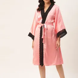 Ms.Lingies Women Solid Satin Maxi Robe With Lace Detail-image-85