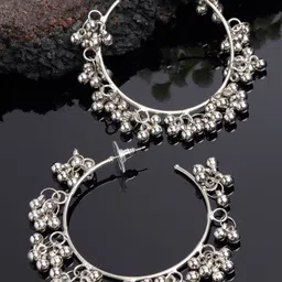 PANASH Women Oxidised Silver-Plated Circular Hoop Earrings-2
