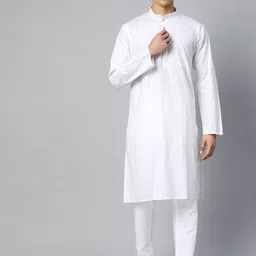 MANQ Men White Striped Pure Cotton Kurta with Pyjamas-50