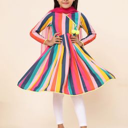 A.T.U.N. Printed Angrakha Pure Cotton Kurta With Dupatta-image-81