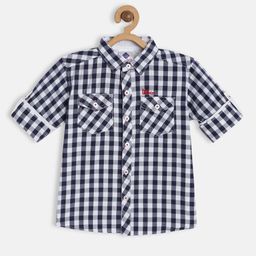 TONYBOY Boys Navy Blue Premium Checked Casual Shirt-image-63
