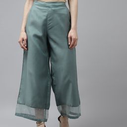 W Women Sea Green Solid with Sequin Work Ethnic Palazzos-picture-39