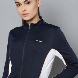 Alcis Women Navy Blue White Colourblocked Sporty Jacket-image-85