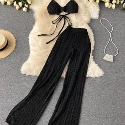 Alamode By Akanksha Women Black Silvia Crochet Coord Set-image-17