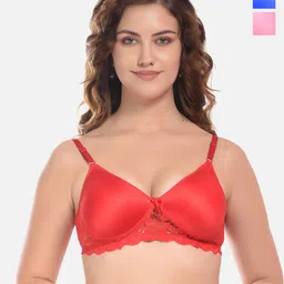 FIMS Red & Maroon Pack of 3 Cotton Solid Lightly Padded Bra-image-63