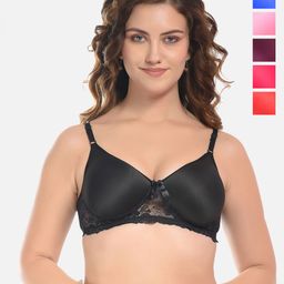 FIMS Black & Pink Pack of 6 Cotton Solid Lightly Padded Bra-image-99