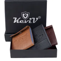 Keviv Men Black & Orange 3 Textured Leather Card Holder-picture-12