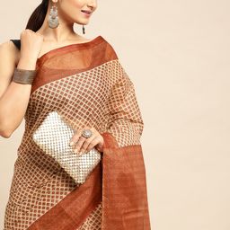SHANVIKA Ethnic Motifs Pure Cotton Block Print Saree-image-44