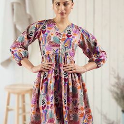 DressBerry Women Floral Printed Puff Sleeves Fit & Flare Dress-image-85