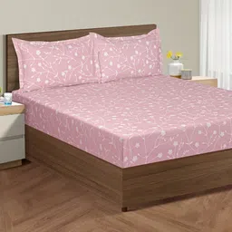 SWAYAM Pink Floral Print 210 TC Cotton Double Bedsheet Set-image-78