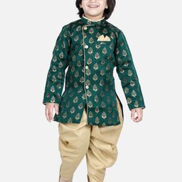 BownBee Boys Green Ethnic Motifs Printed Full Sleeve Jacquard Sherwani-picture-31