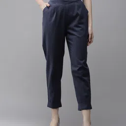 Amirah s Women Navy Blue Straight Fit Pleated Trousers-image-96