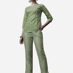 RAISIN Printed Boat Neck Pure Cotton Top With Trousers-picture-22