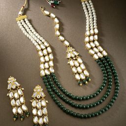 Peora Gold Plated Kundan Pearl Stone Studded Jewellery Set-29