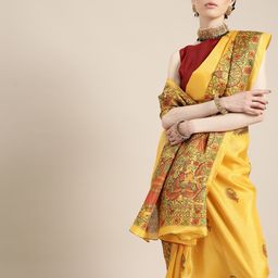 Saree Mall Creamy Mustard and Red Silk Blend Saree-image-55
