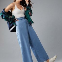 DOLCE CRUDO Women Blue Light Weight Loose Fit Denim Solid Culottes-image-51
