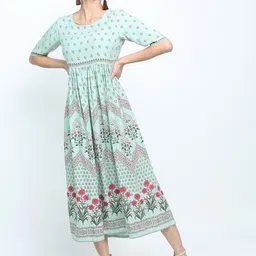 Vishudh Women Blue Floral Ethnic Midi Fit & Flare Dress-image-48