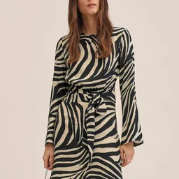 MANGO Women Black & White Zebra Print A-Line Mini Dress-image-45