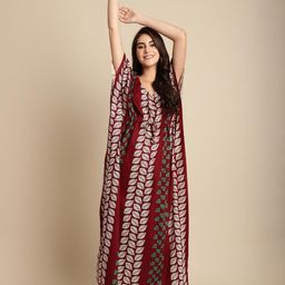 Secret Wish Printed Pure Cotton Maxi Kaftan Nightdress-image-100