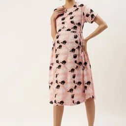 Nejo Pure Cotton Floral Printed Maternity A-Line Dress-picture-40