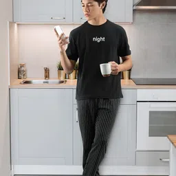 Trendyol Men Black & Off White Pure Cotton Pyjamas Set-10
