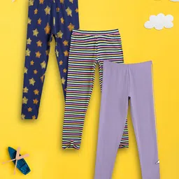 XY Life Girls Pack of 3 Astro Supercombed Cotton Leggings-image-8