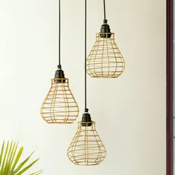 ExclusiveLane Golden Chandelier With Hanging Lamp Shades-49