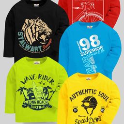 KUCHIPOO Boys Pack Of 5 Printed Regular Fit Casual T-shirt-image-132