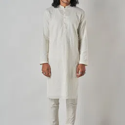 Bubber Blu Ethnic Motif Embroidered Thread Work Dobby Straight Kurta-image-43