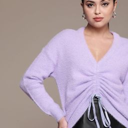 bebe Women Lavender Ruched Pullover-image-103