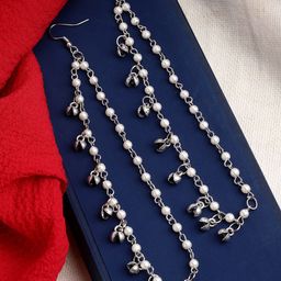 PANASH Oxidised Silver-Plated Ethnic Pearls Ear Chains-1
