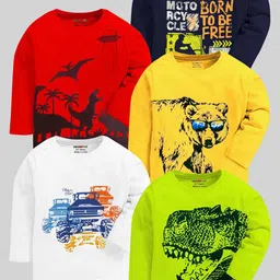 KUCHIPOO Boys Multicoloured 5 Printed Applique T-shirt-image-100