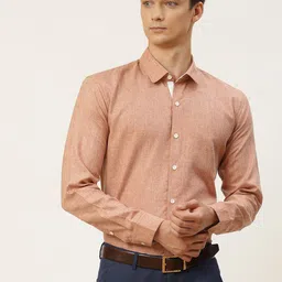 SOJANYA Men Rust Brown Cotton Linen Solid Classic Formal Shirt-picture-18
