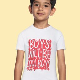 BRATMA Kids White & Red Typography Print Cotton T-shirt-image-97