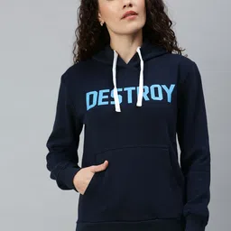 Campus Sutra Women Navy Blue Printed Hooded Sweatshirt-picture-19