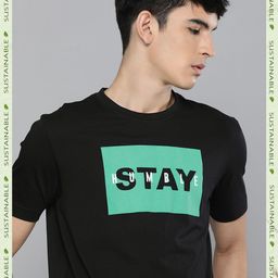 HERE&NOW Men Black Typography Printed Pure Cotton T-shirt-image-73
