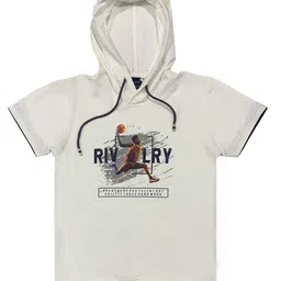 CAVIO Boys White & Black Sports Printed Hooded  T-shirt-image-30