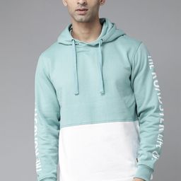 Roadster Men Sea Green & White Colourblocked Hooded Sweatshirt-picture-28