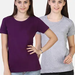 Fleximaa Women Purple & Grey Melange 2 Raw Edge T-shirt-image-5